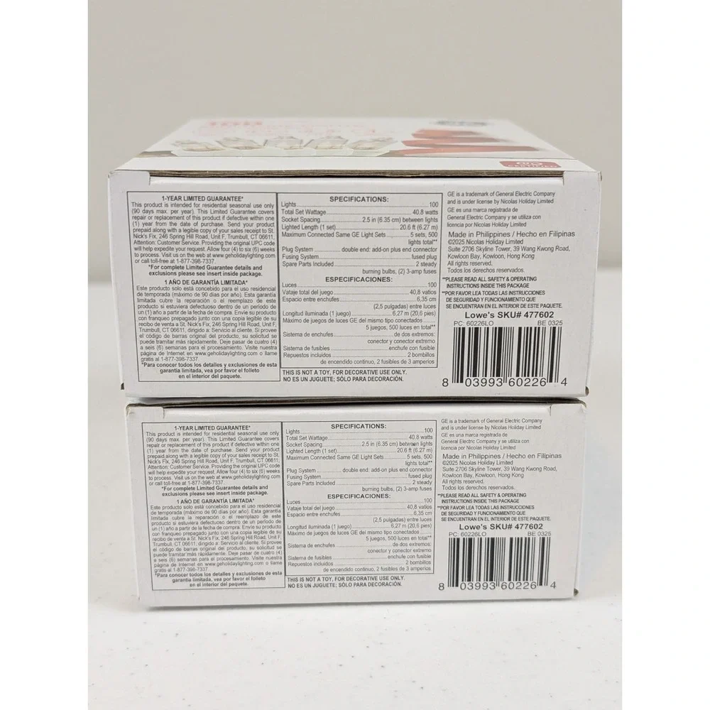 2X GE String A Long 100 Count Clear Mini Light Set White Wire Indoor/Outdoor NIB